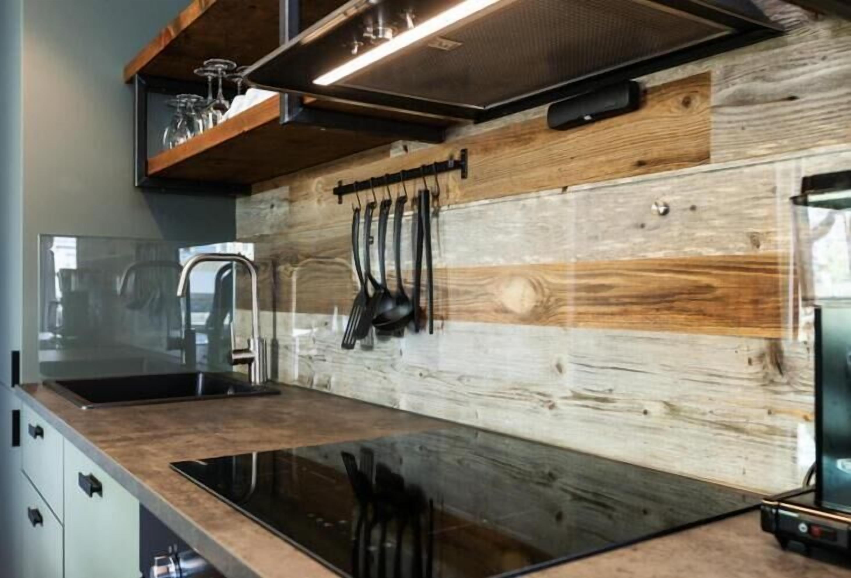 Full-size fridge, toaster, cleaning supplies