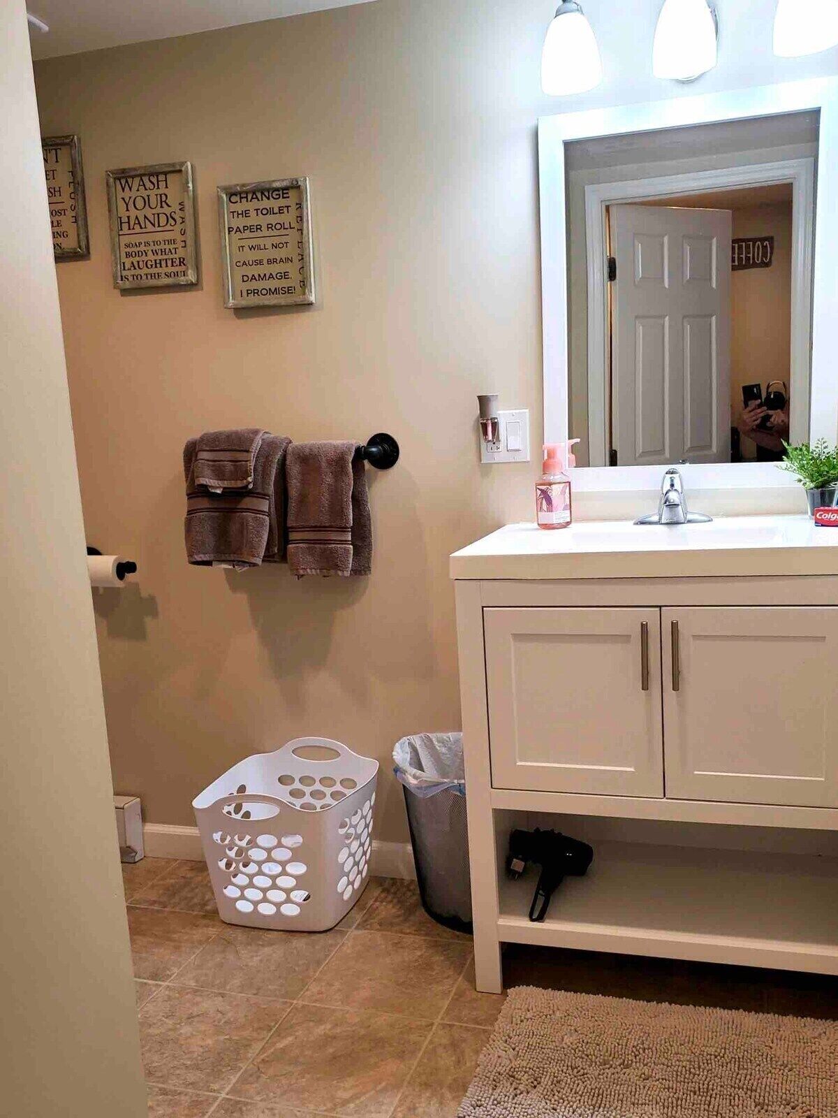 Hair dryer, towels