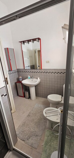 Douche, sèche-cheveux, bidet, serviettes fournies