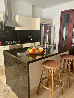 Fridge, microwave, oven, dishwasher