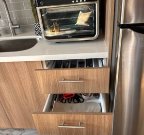 Microwave, oven, stovetop, dishwasher