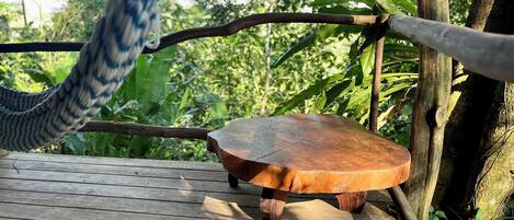 Panorama huisje, uitzicht op bergen | Terras