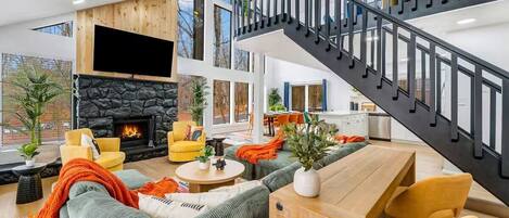 Smart TV, lareira, pebolim