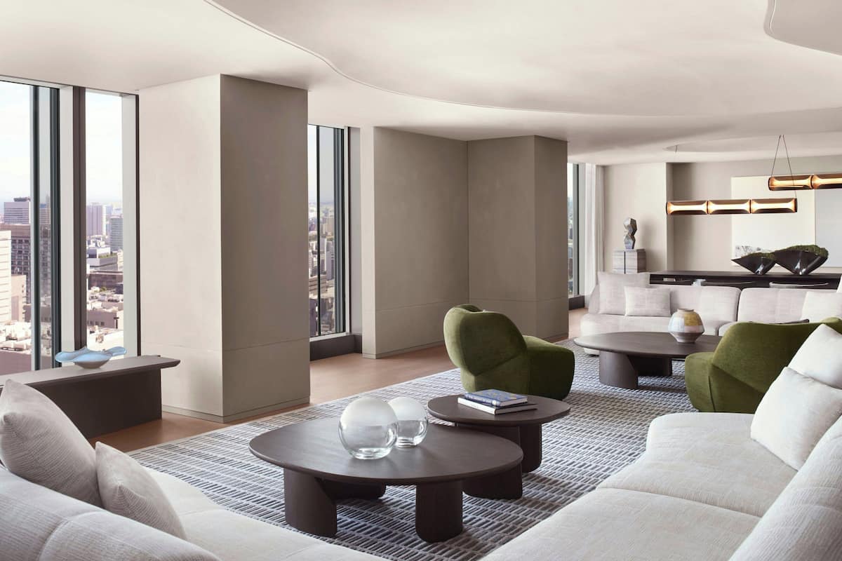 Presidential Suite, 1 King Bed | Living room | 55-inch Smart TV with satellite channels, fireplace, Netflix
