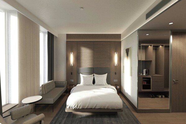 In-room safe, desk, laptop workspace, soundproofing