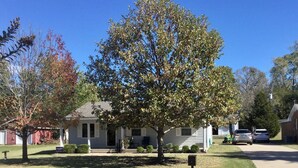 A residential house with a front yard, a lawn, and a driveway. - Charming 3-bedroom house . Across the street from a beautiful walking track (McAlester)