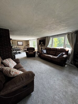 TV, fireplace, video games, DVD player