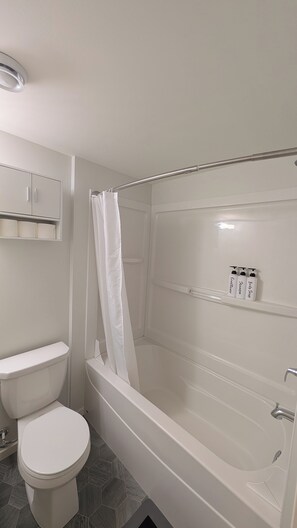Douche, séchoir à cheveux, serviettes fournies, savon