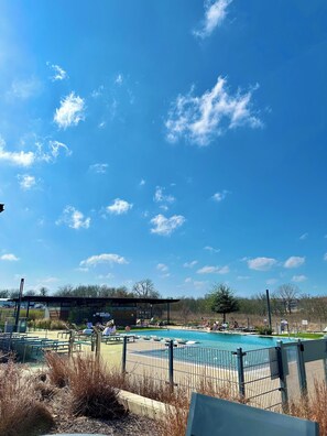 Outdoor pool, pool umbrellas