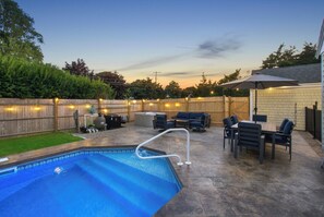 Outdoor pool, a heated pool - Brand New 5BR - Pool, Hot Tub, A/C – Walk to Beach, Main St. & Ferry - Sleeps 12 (Barnstable)