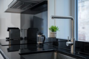 Fridge, microwave, oven, dishwasher