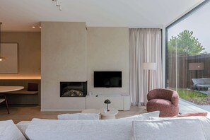 Televisión y chimenea