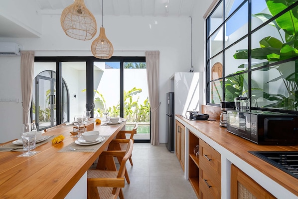 Basic Villa | Private kitchen | Fridge, microwave, stovetop, electric kettle