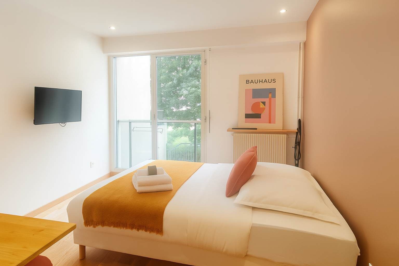 Een strijkplank/strijkijzer, wifi, beddengoed