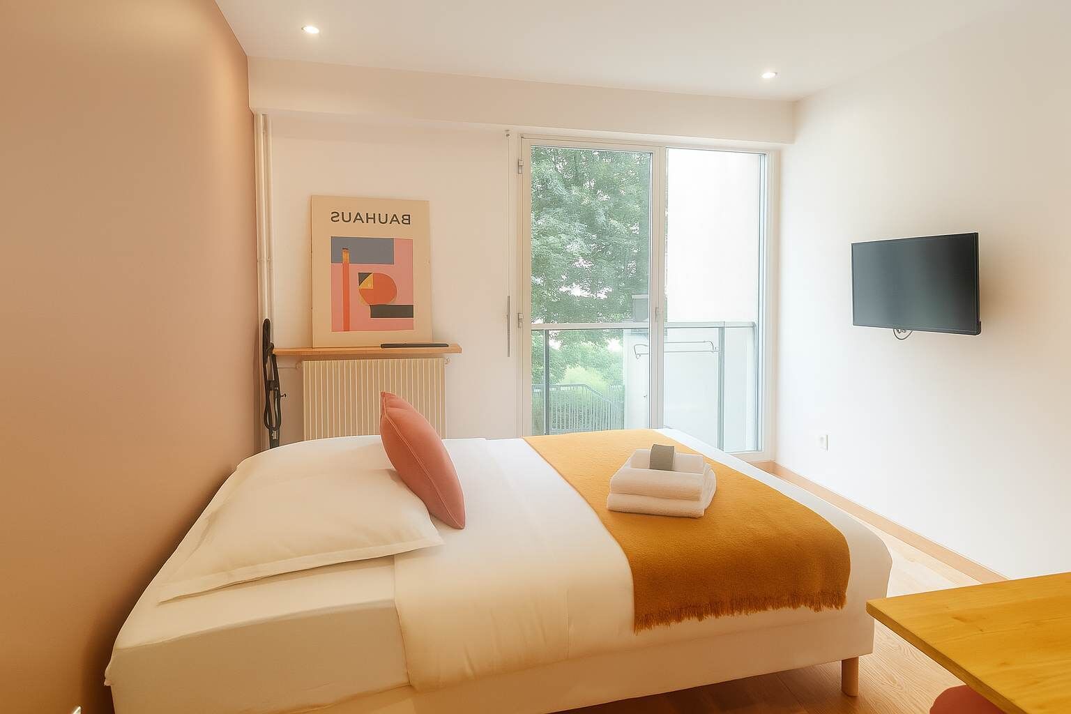 Een strijkplank/strijkijzer, wifi, beddengoed