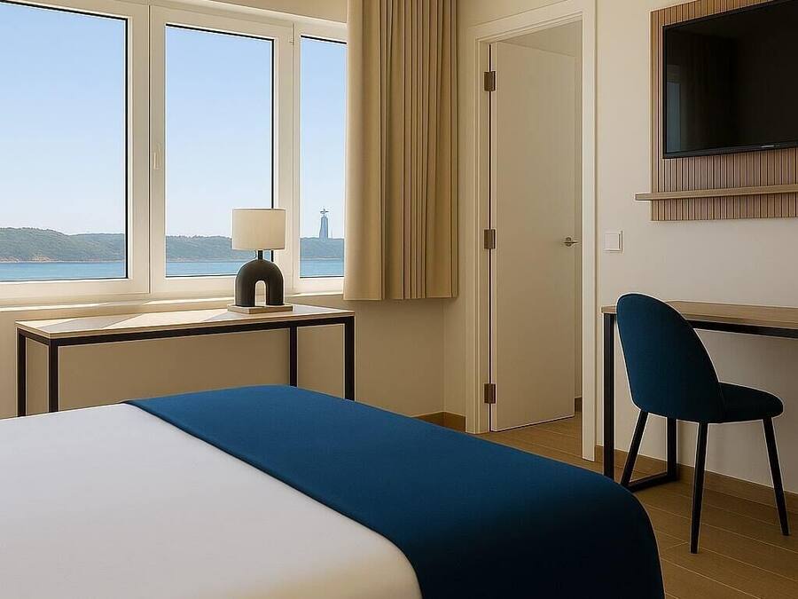 Comfort Double or Twin Room, Partial Sea View | In-room safe, desk, laptop workspace, blackout drapes