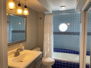 Shower, towels, toilet paper