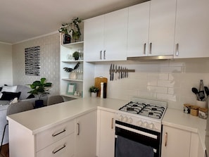 Fridge, oven, stovetop, coffee/tea maker