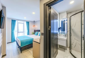 In-room safe, desk, laptop workspace, blackout drapes