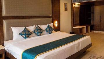 Memory-foam beds, minibar, in-room safe, desk