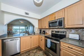 Fridge, microwave, oven, dishwasher