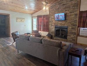Televisión y chimenea