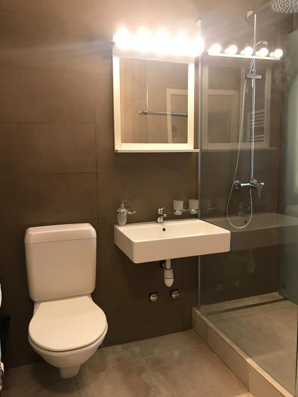 Hair dryer, towels, toilet paper