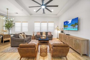 TV, fireplace, offices