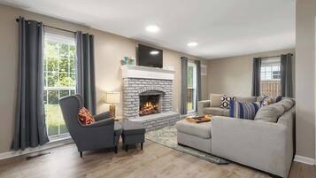 TV, livros, escritórios