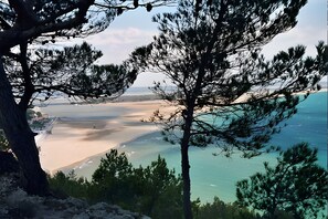 A coastal landscape with trees, a beach, and a distant shoreline. - Holiday Home 'La Capelle 4 Personnes 878' with Shared Pool, Wi-Fi and Air Conditioning (Roquefort-des-Corbières)