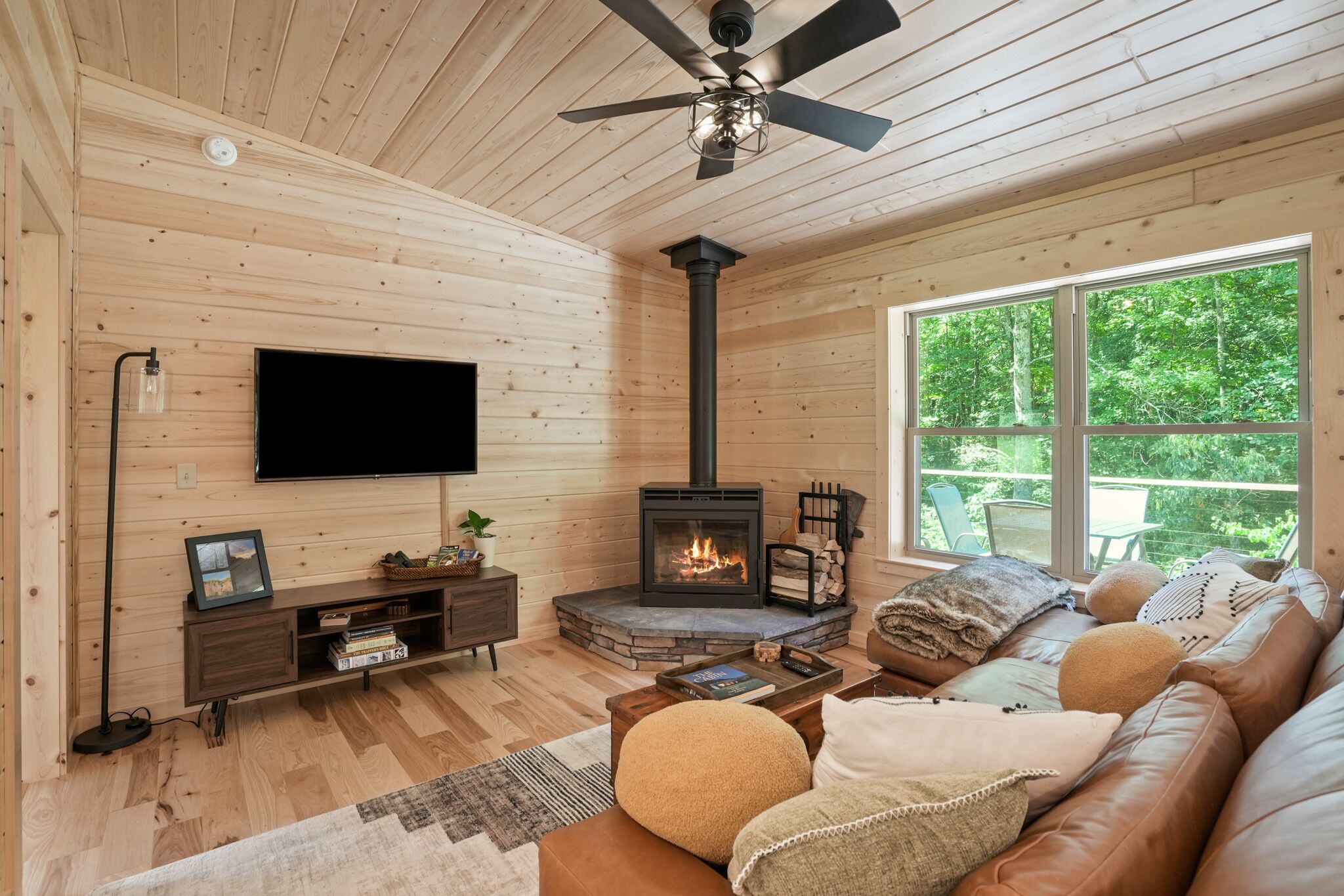 Fernseher, Kamin, DVD-Player, Bücher