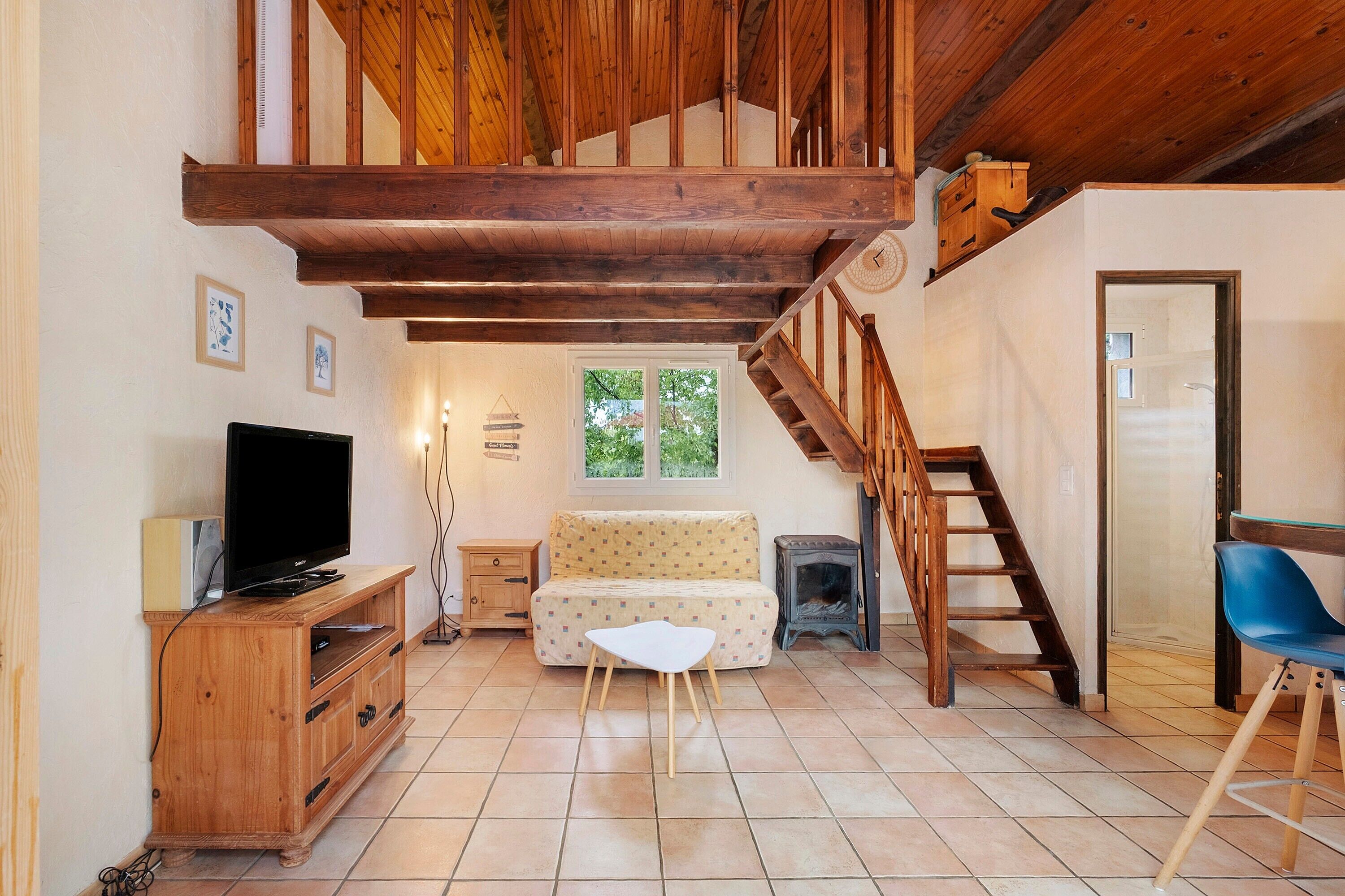 TV, fireplace