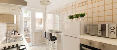 Fridge, microwave, oven, dishwasher