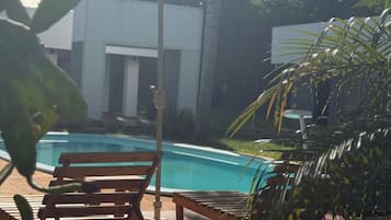 Outdoor pool, pool umbrellas