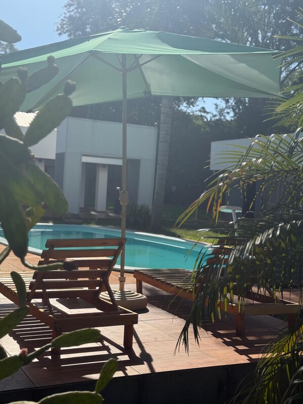 Outdoor pool, pool umbrellas