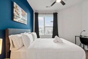 1 bedroom, desk, iron/ironing board, travel cot