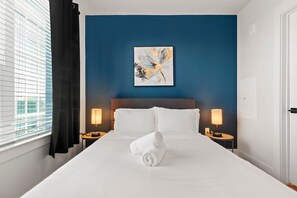 1 bedroom, desk, iron/ironing board, travel cot