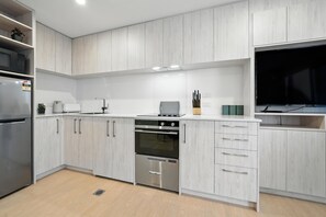 Fridge, microwave, dishwasher, toaster