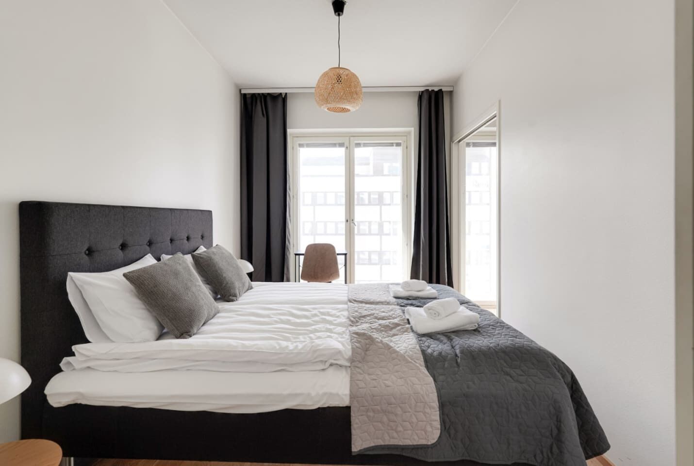 1 bedroom, desk, iron/ironing board, travel cot