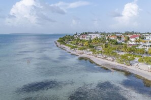 Beach nearby, sun loungers