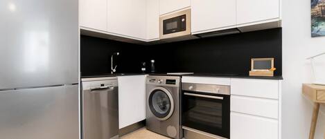 Fridge, microwave, oven, dishwasher