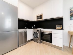 Fridge, microwave, oven, dishwasher
