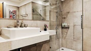 Hair dryer, towels, toilet paper