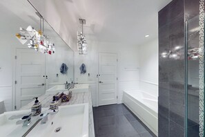 Hair dryer, towels, toilet paper