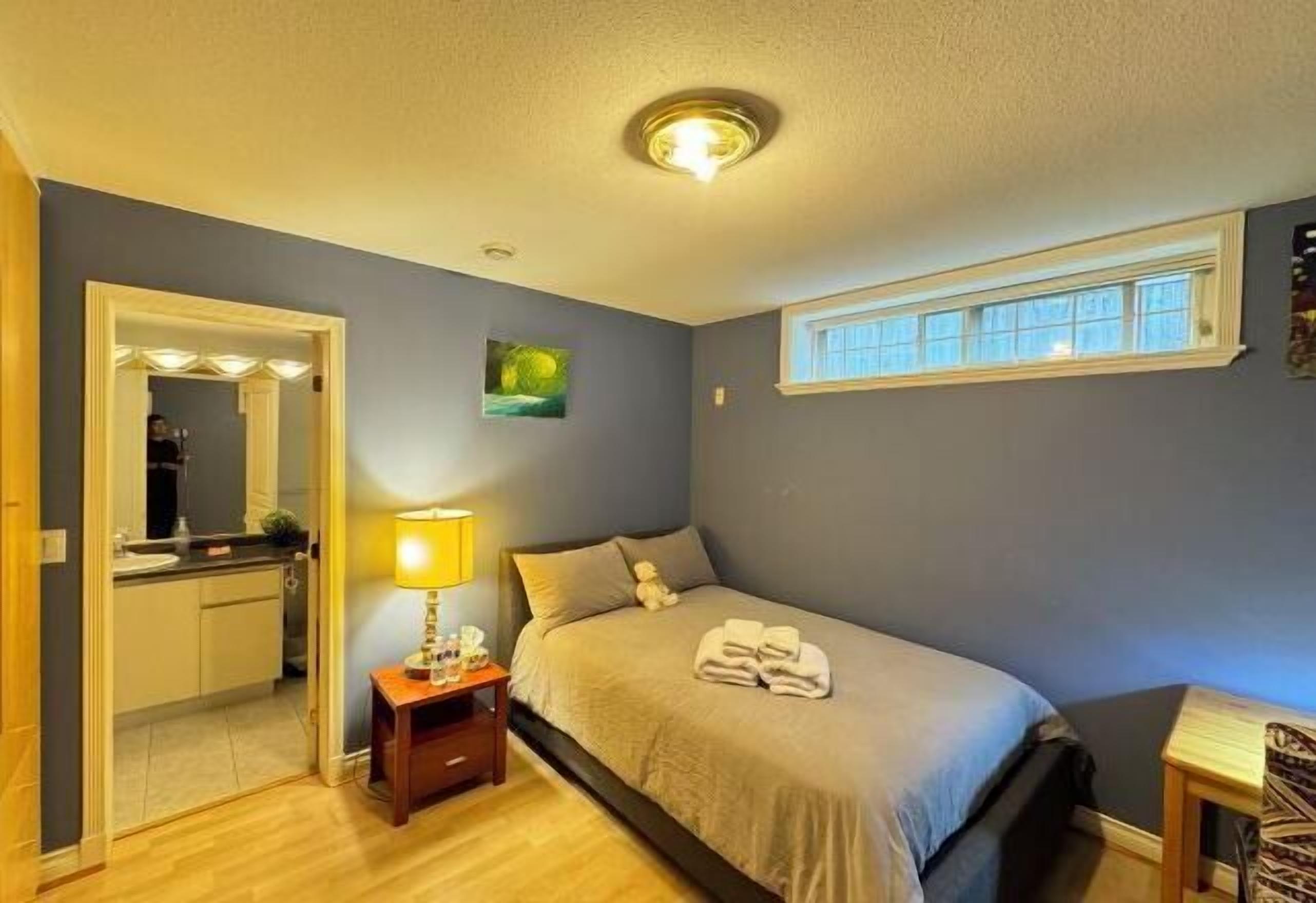 Desk, laptop workspace, blackout drapes, soundproofing