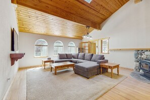 TV, fireplace, DVD player, books