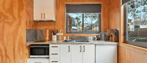 Fridge, microwave, stovetop, toaster