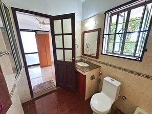 Ducha, bañera de hidromasaje, secador de pelo y bidé