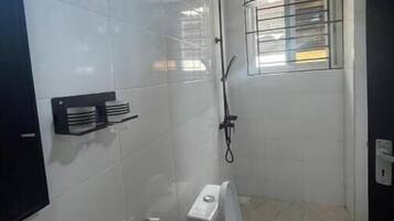 Shower, soap, toilet paper