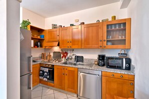 Fridge, microwave, oven, dishwasher